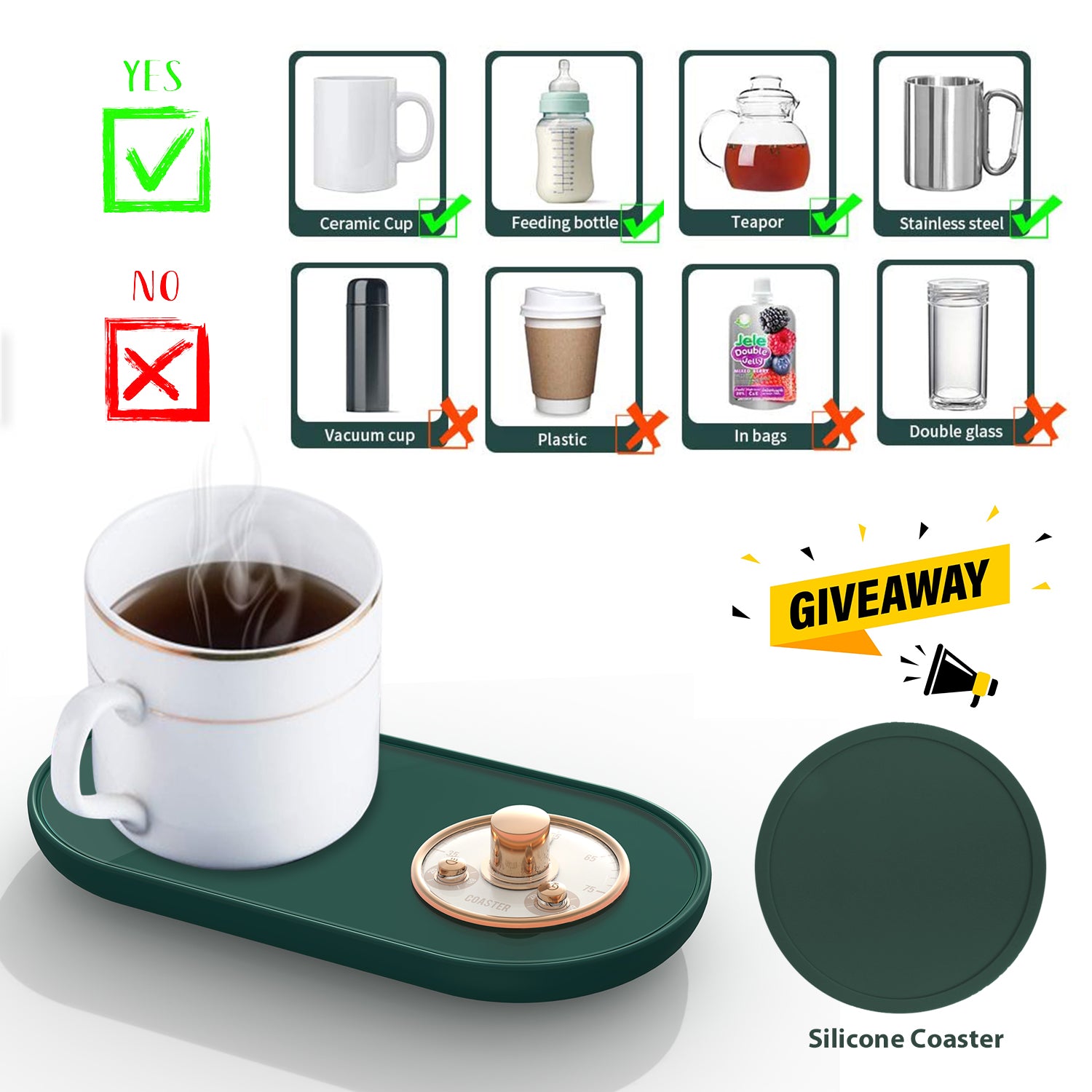 A Electric Cup Warmer, Coffee Gift Set Consisting of Heat Plate and Coffee  Mug, Heated Cup with Drink Warmer, Mug Warmer, Tea Warmer Pad, Coffee  Warmer, Tea Warmer
